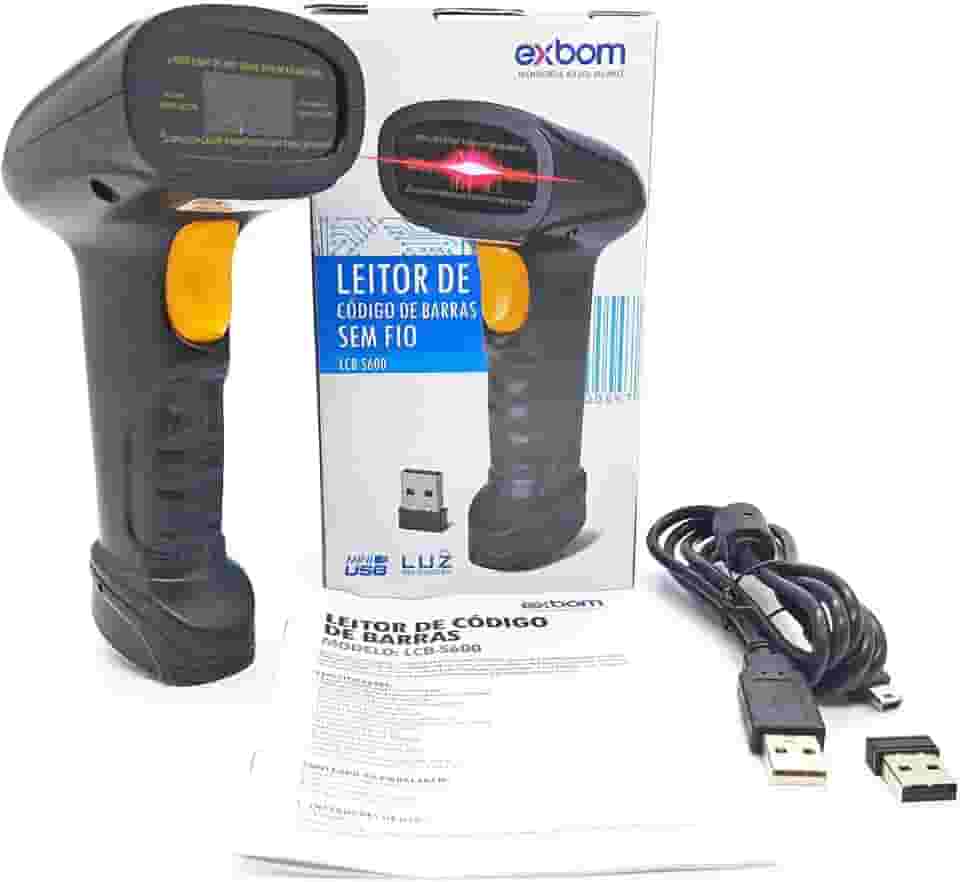 Leitor de Código de Barras Sem Fio Wireless 2.4Ghz com Bateria 1200mAh de Longa Duração Proteção IP54 Resistente à Poeira e Água LCB-S600 Preto