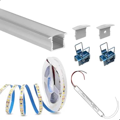 Perfil Aluminio Embutir 2m 25mm + Fita Led 14w + Fonte Slim Branco Quente