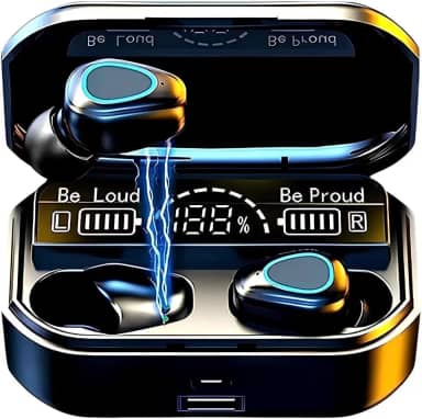 Fone de Ouvido Bluetooth 5.1 TWS Sem Fio - Som Hi-Fi Graves Potentes, Visor Com LED Microfone com Redução de Ruído Intra-Auricular Compatível com iPhone e Android Linha Super Premium