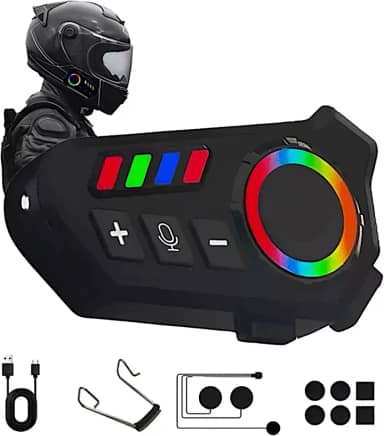 Fone Bluetooth Para Capacete Motoqueiro IPX6 | Headset Sem Fio com Microfone, Intercomunicador à Prova D’Água, Bateria de 48h, Conecta 2 Celulares, Ideal para Viagens e Trilhas (COM LANTERNA)