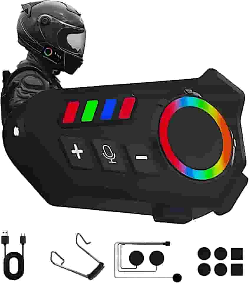 Fone Bluetooth Para Capacete Motoqueiro IPX6 | Headset Sem Fio com Microfone, Intercomunicador à Prova D’Água, Bateria de 48h, Conecta 2 Celulares, Ideal para Viagens e Trilhas (COM LANTERNA)