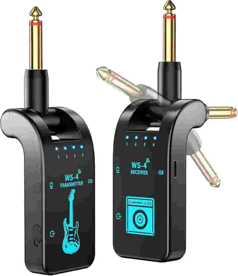 Sistema Sem Fios Para Guitarra De 2,4 GHz Com 8 Canais Transmissor E Recetor Sem Fios Para Guitarra Elétrica, Baixo E Instrumentos De Sopro Elétricos, Transmissão Em Tempo Real De 48 K/16 Bits (Preto)