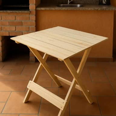 Mesa Dobrável Portatil Madeira Pinus Quadrada 60 Cm Churrasco Area Multiuso