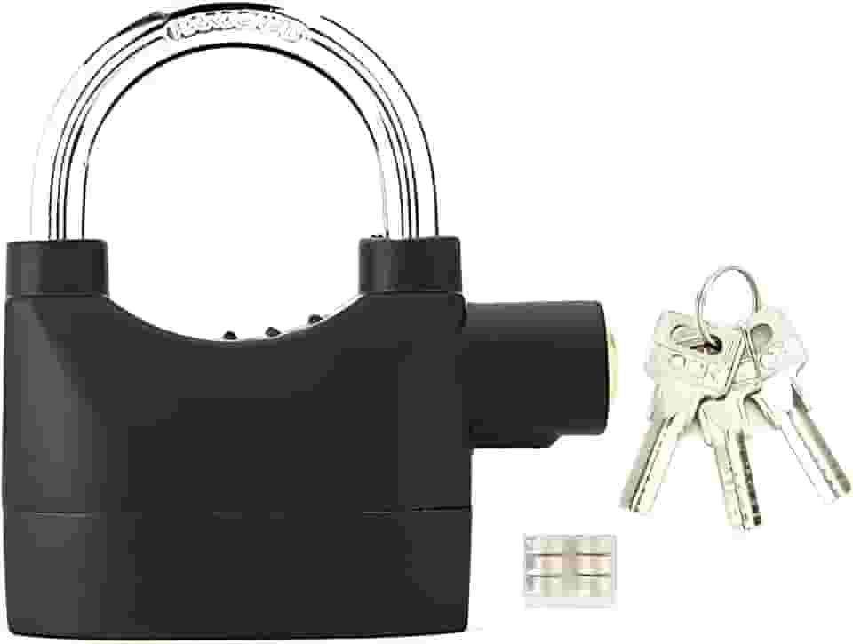 Cadeado Antifurto Com Alarme Sonoro Potente 110db Reforçado Com Detecção de Movimento A prova d'água Trava de Alta Resistência JOJOSEE PRETO