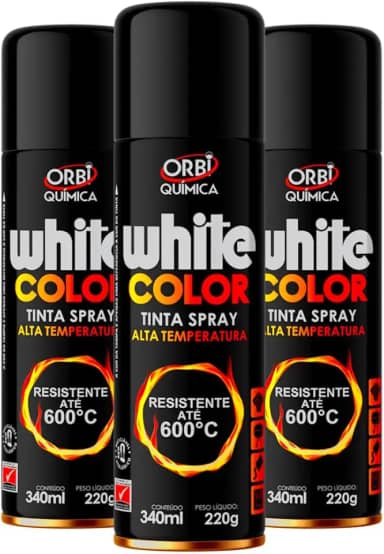 Kit com 3 Tintas Spray Preto Fosco de Alta Temperatura Até 600ºC White Color da Orbi Química