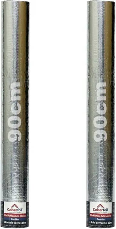 Kit 2 Manta Asfáltica Adesiva Multiuso Metalizada 90cmx10m Auto Colante Vedação para Telhados Calhas Rufos Alta Resistência e Durabilidade Vazamentos Vedação Refletiva Aluminizada Rolo Fita