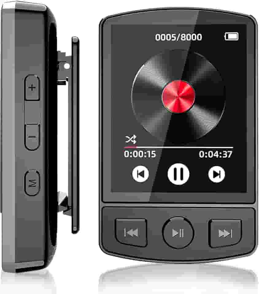MP3 Player MP4 Player Bluetooth Música Digital Portátil Bluetooth FM Som sem Perdas HiFi Suporte TF Card de Até 128 GB Preto(Função de clipe traseiro)