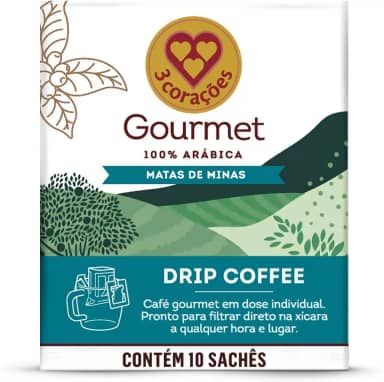 3 Corações Café Drip Coffee Gourmet Matas de Minas - contém 10 unidades