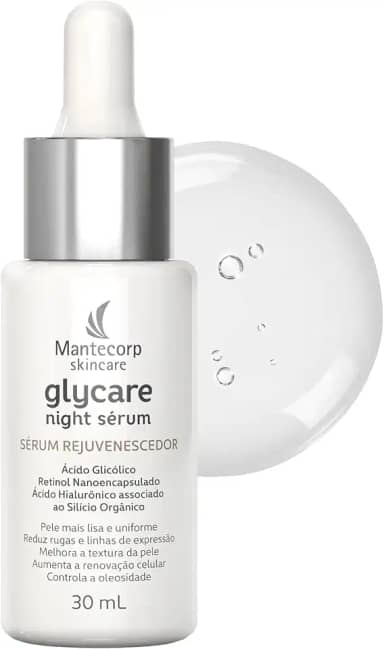 Sérum Rejuvenescedor Facial Glycare Night - 30ml - Ação Noturna com Retinol e Ácido Hialurônico - Auxilia na Firmeza da Pele - Textura Leve e Absorção Rápida - Mantecorp