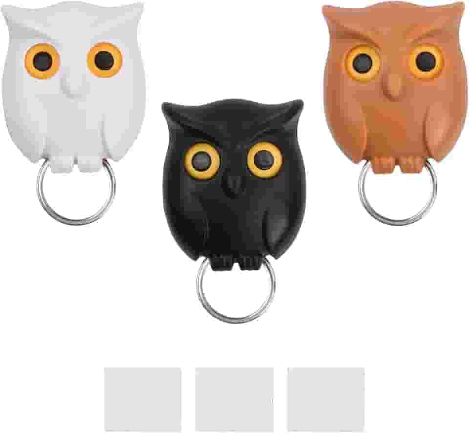 3 porta-chaves autoadesivos magnéticos de coruja para decoração de casa