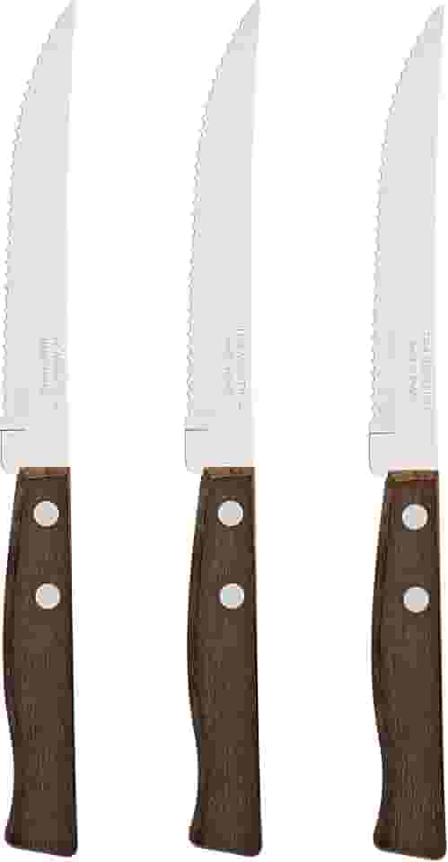 Conjunto De Facas Para Churrasco E Frutas Tramontina Tradicional Com Lâminas Em Aço Inox E Cabos De Madeira Natural 3 Peças