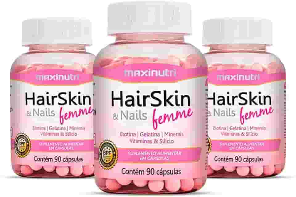 03 HairSkin Femme Biotina e Minerais 90 Cápsulas Maxinutri