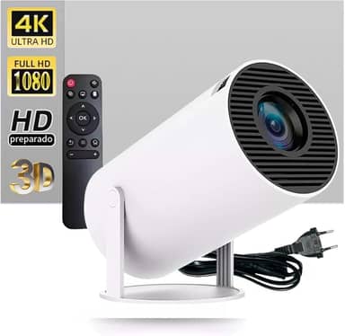 Projetor Portátil com Tela de 60 Polegadas Inclusa Kit Completo Android 13 Imagem 4K Wi-Fi Foco Automático Para Quarto Sala e Cinema em Casa