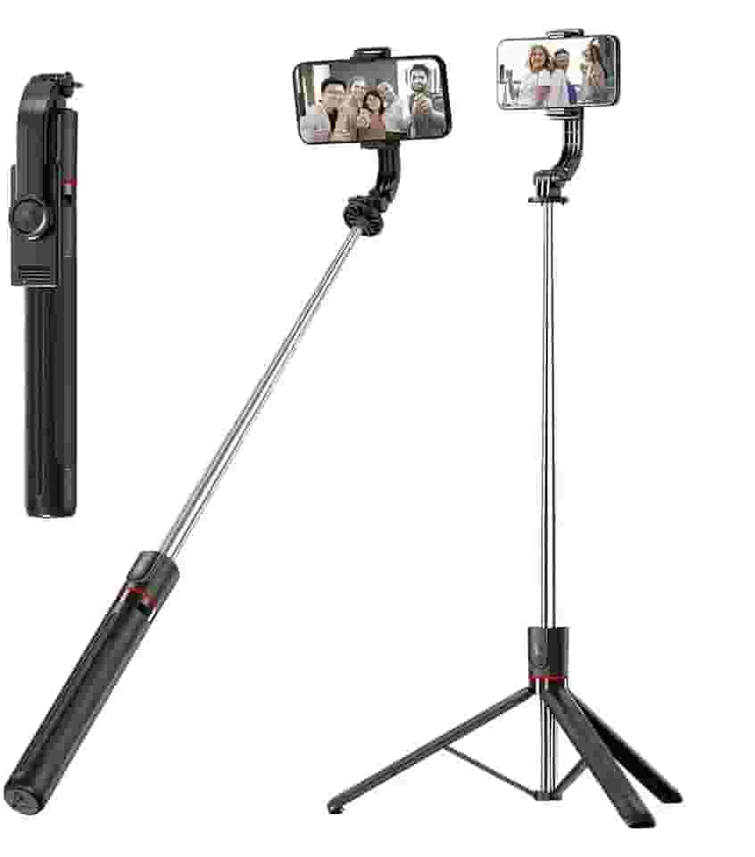 BEMMY Tripé Extensível 170CM para Celular, Vara de Selfie com Clipe, Tripé de Viagem com Clipe de Telefone Destacável e Controle Remoto para iPhone, Sony, Canon, GoPro (B)