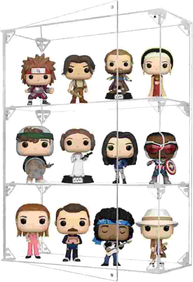 Dezzer vitrine de acrílico, vitrine transparente de 3 camadas para figuras funko pop, caixa de armário de exibição à prova de poeira montada na parede ou de mesa para estatuetas colecionávei
