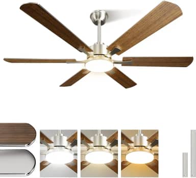 Ventilador de Teto Silencioso com Controle Remoto, 52 polegadas, LED 24W 3 Cores, Motor BLDC 6 Velocidades e Função Reversa, 110V/220V, Design Moderno para Sala e Quarto