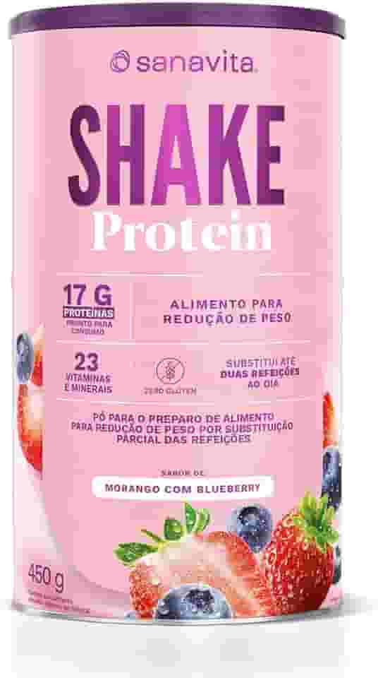 Sanavita Shake Protein - Substituto de Refeição - Sabor Morango com Blueberry - 450g
