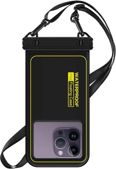 Bolsa de telefone à prova d'água flutuante, capa de telefone IP68 à prova d'água para iPhone 16 Pro 15 14 13 12 11 Pro Max Samsung Google, bolsa seca com cordão ajustável, até 6,7 polegadas preta