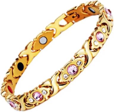 Pulseira Magnética Ouro 18k Pedras Zircônia Equilíbrio Unissex Bracelete