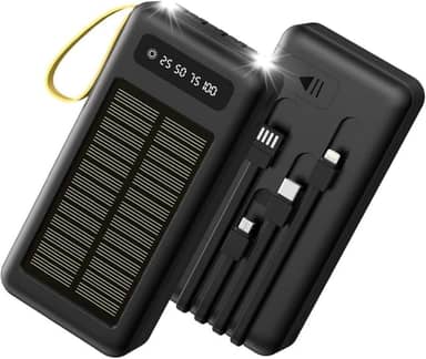 Carregador Portátil Power Bank Solar 20.000mah Com cabos 5 Em1 LED lanterna - Preto