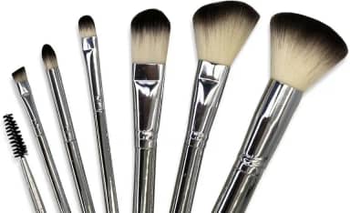 Kit Profissional de Pincéis para Maquiagem com Esponja, 7 Peças, Cabo Prateado