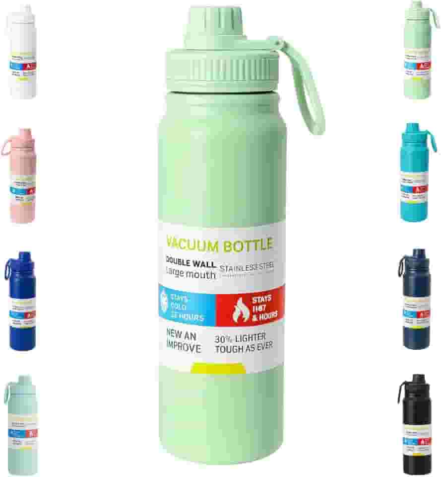 Garrafa De Água Térmica Inox 800ml Parede Dupla com Isolamento a Vácuo Quente e Frio, Antivazamento, Alça e Infusor Ideal para Academia, Caminhada, Escritório, Esportes (VERDE MENTA)