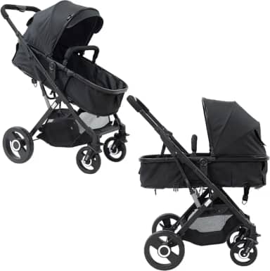 Carrinho de Bebê Passeio Reversível Moisés 2 em 1 Baby Style Magnus 15Kg Compacto Confortável Ajustável Capota Cesto 4 Rodas Preto