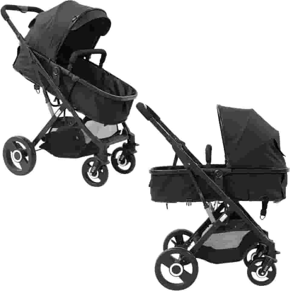 Carrinho de Bebê Passeio Reversível Moisés 2 em 1 Baby Style Magnus 15Kg Compacto Confortável Ajustável Capota Cesto 4 Rodas Preto