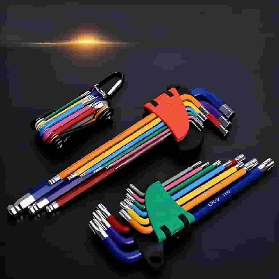 Conjunto de chaves hexagonais Allen de 9 peças, conjunto de chaves hexagonais coloridas, vários tamanhos (3/20.3 cm, 3/40.6 cm, 5/40.6 cm, 1/40.6 cm) para reforma doméstica, reparos automotivos e