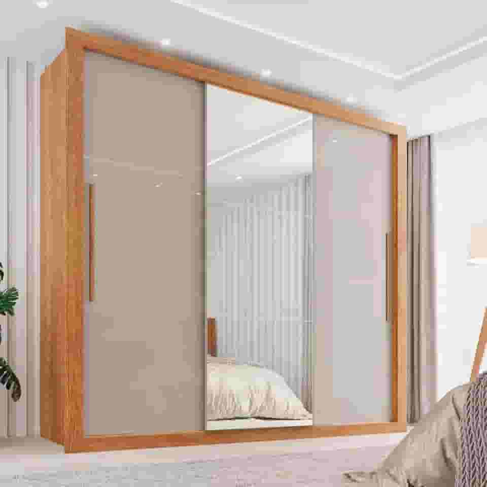 Guarda Roupa Casal 3 Portas com Espelho 4 Gavetas Costa Rica Sallêto Móveis Cinamomo/off-white