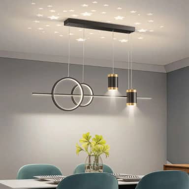 Lustre de Mesa de Jantar LED – Luz Pendente Linear Regulável com Projeção de Estrela, 85V-220V(Preto)