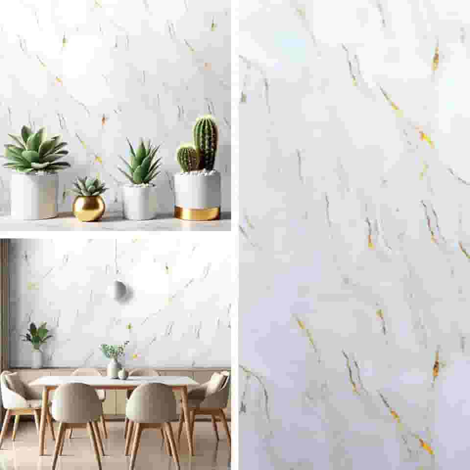 Papel de Parede Imita Mármore Realista Dourado 10 Metros Lavável