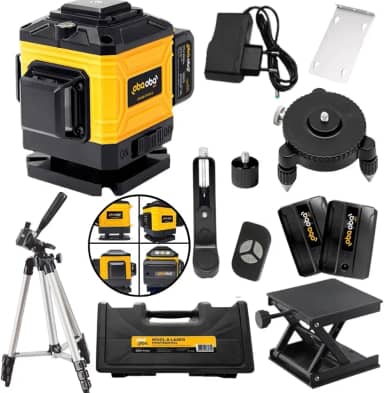 Nível a Laser 3D 12 Linhas com Tripé Profissional kit Nível Laser verde 360 Graus com 2 Baterias Recarregável