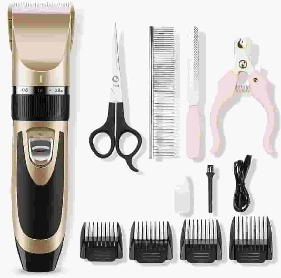 Kit Tosa para Pets Cães e Gatos Máquina Silenciosa Aparador de Pelos Recarregável Bivolt com Acessórios Profissional