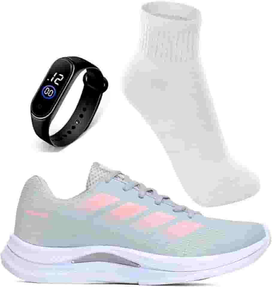 Tênis Feminino Academia Caminhada Corrida Leve Confortável VUKS + Relógio Digital e Meia Esportiva