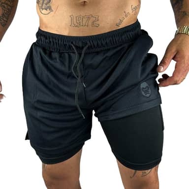 KIT 3 Short Masculino 2 em 1, Tecido Respirável com Forro Duplo, Bolso para Celular, Ideal para Academia e Corrida
