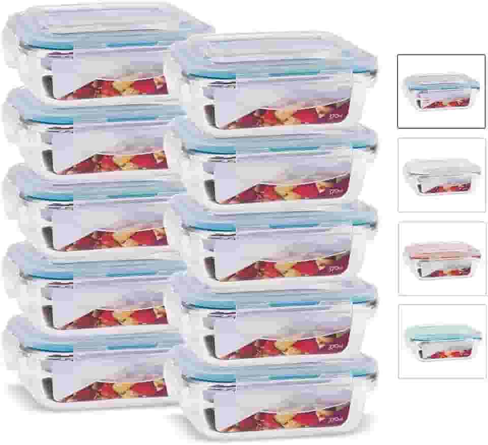 KIT 10 Potes de Vidro Retangular com Tampa Hermética 370ml Cor:Azul (QH)