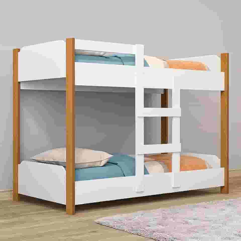 Beliche Infantil 100% MDF com Minicama na Parte Inferior Possui Escada de Acesso Grade de Proteção Reforçada e Design Compacto para Otimizar Espaços com Conforto (Branco/Nature)