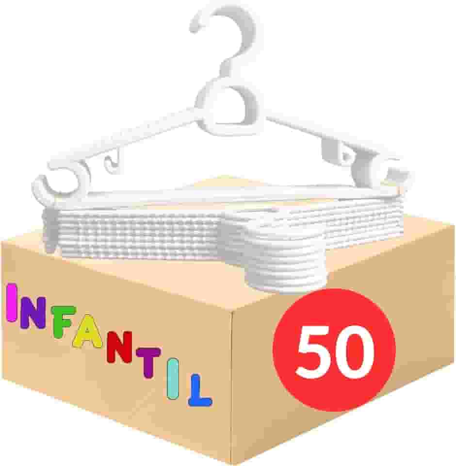 Kit Cabide Infantil Para Roupas 50 unidades (Branco) | Cabide Antideslizante Reforçado Multiuso | Contém Porta Lenço, Vestidos| Cabides para Calças, Casaco, Camisetas, Bermudas | CSCABIDES