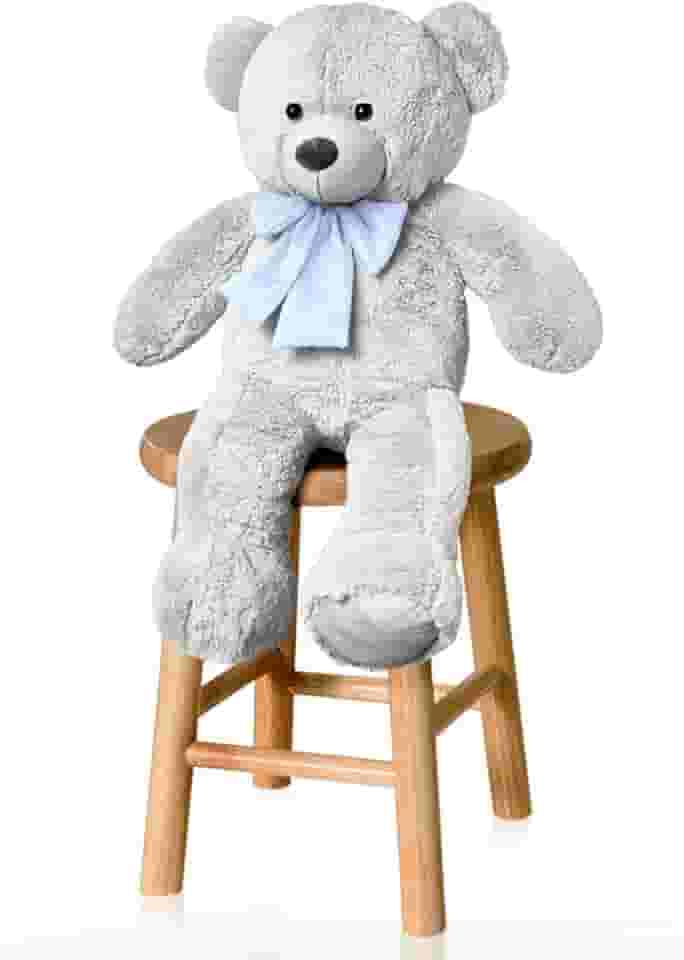 Urso De Pelúcia P 50cm Com Laço - Baunilha Com Azul Bebê