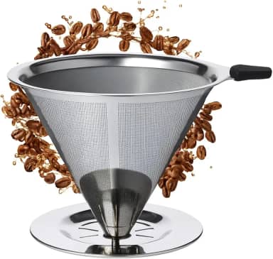 Coador Filtro de Café Premium Reutilizável Inox 304 Tamanho 101 Pour Over Malha Dupla Sustentável Sem Papel Fácil de Usar e Limpar Para 1 a 2 Xícaras Base Estável Durável e Econômico