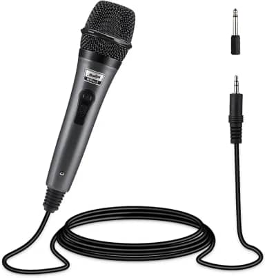 Moukey Microfone de karaokê, microfone dinâmico com cabo de 4 metros, microfone cardioide portátil com fio, microfone XLR para cantar/palco, compatível com máquina de karaokê/sistema