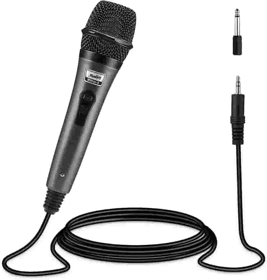 Moukey Microfone de karaokê, microfone dinâmico com cabo de 4 metros, microfone cardioide portátil com fio, microfone XLR para cantar/palco, compatível com máquina de karaokê/sistema