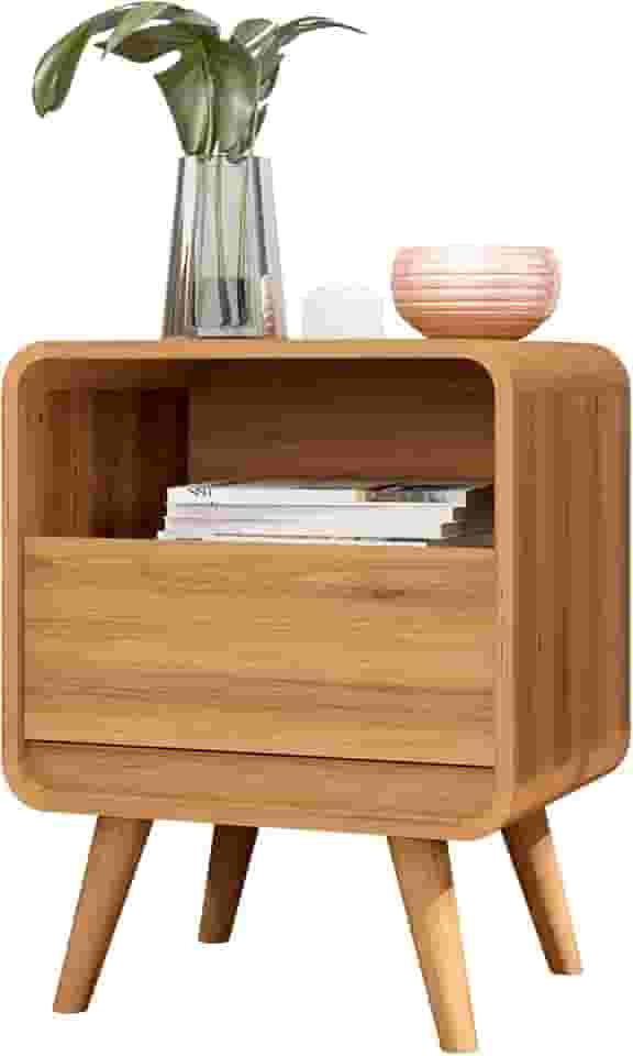 FabriMoveis Mesa de Cabeceira Retrô Compacta 1 Gaveta 1 Nicho Channel - Altura: 57cm, Largura: 45cm e Profundidade: 35cm - Nature