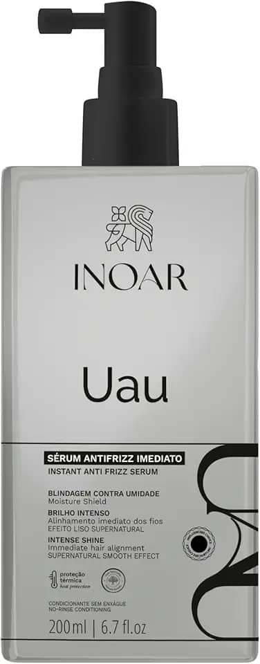 Inoar, UAU, Sérum Capilar Antifrizz, Blindagem contra Umidade e Brilho Intenso, Polímero Termoativado, Pantenol e Matriz Hidrofóbica, Vegano – Para Cabelos Secos, Danificados ou com Frizz, 200ml
