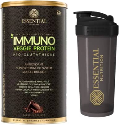 Kit Immuno Veggie Whey Protein Pro-Glutathione - Chocolate - Essential Nutrition 15 doses + Coqueteleira