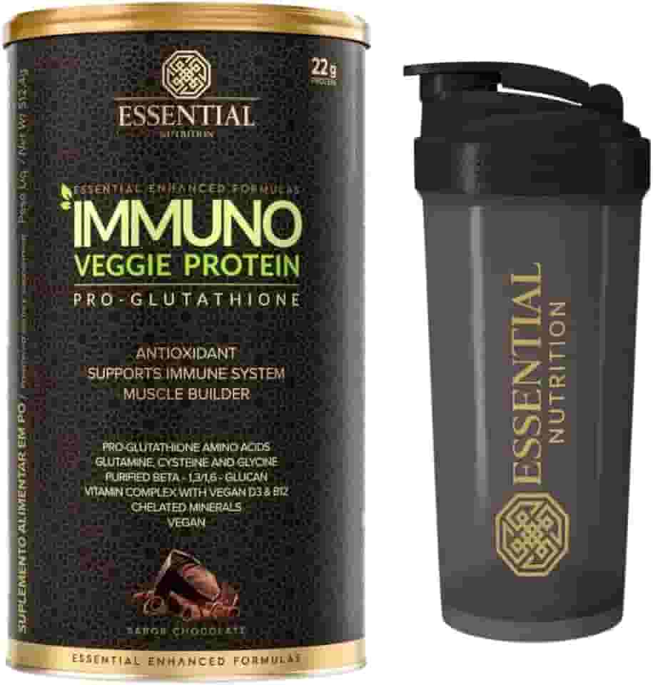 Kit Immuno Veggie Whey Protein Pro-Glutathione - Chocolate - Essential Nutrition 15 doses + Coqueteleira