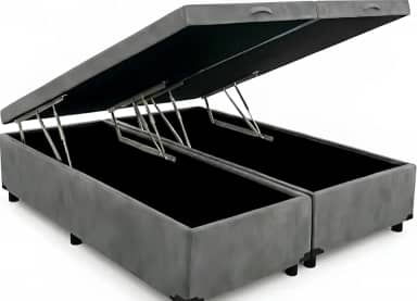 Cama Box Baú King Bipartida, 203x193x42 cm, Suporta 200kg por Lado, com Pistão a Gás (Suede Cinza)