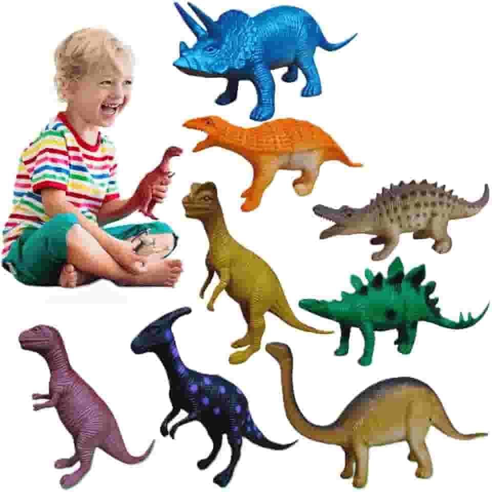 Dinossauros Brinquedo de Borracha Grande Resistente Kit 8 Pcs