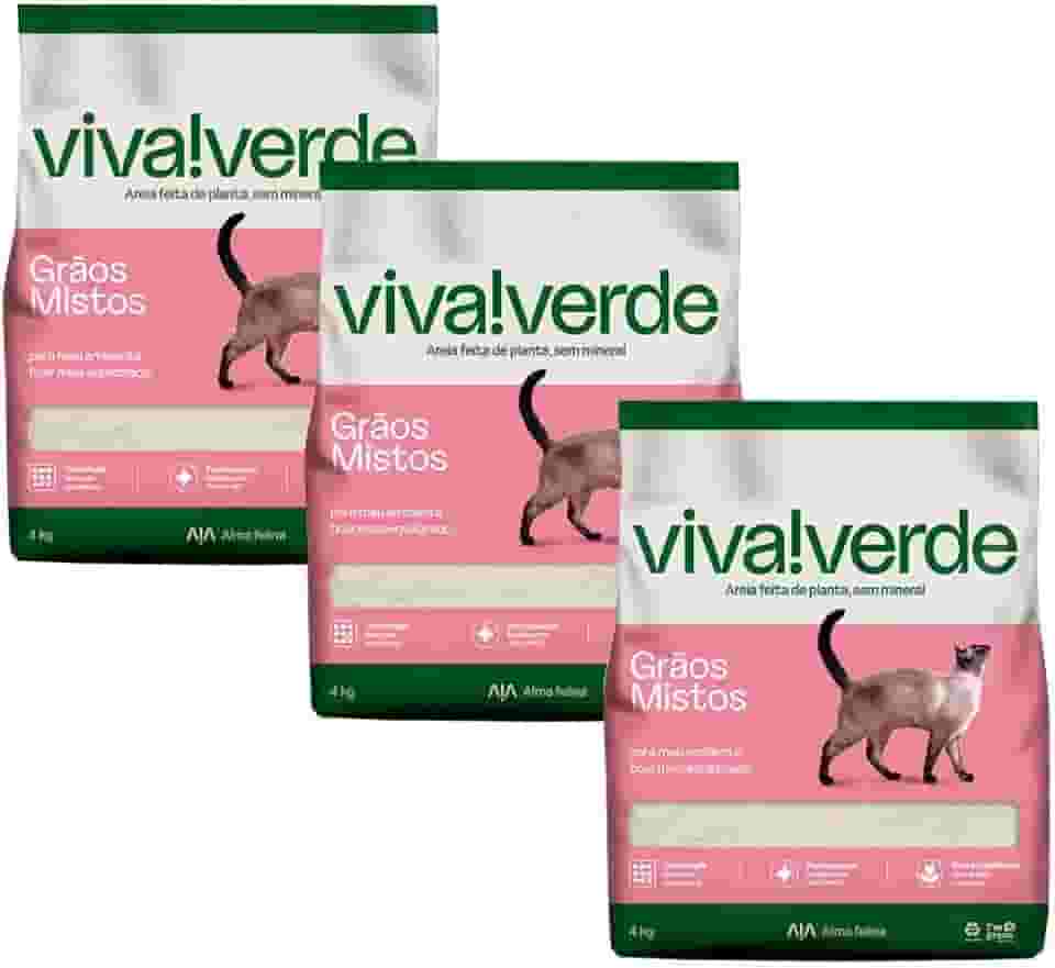Kit 3 Areia Higiênica Biodegradável para Gatos Petfive / Viva Verde Vida Descomplicada 4kg
